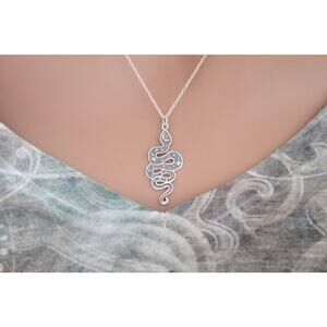 Sterling Silver Snake Pendant with Bronze Moon and Stars Necklace
